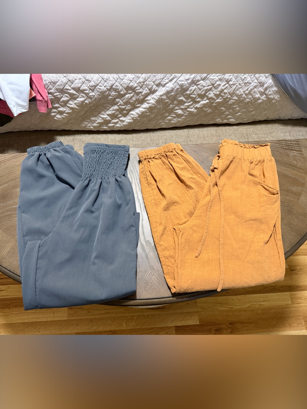 Womens Elastic Waist Pull-On Pants - Gray and Mustard